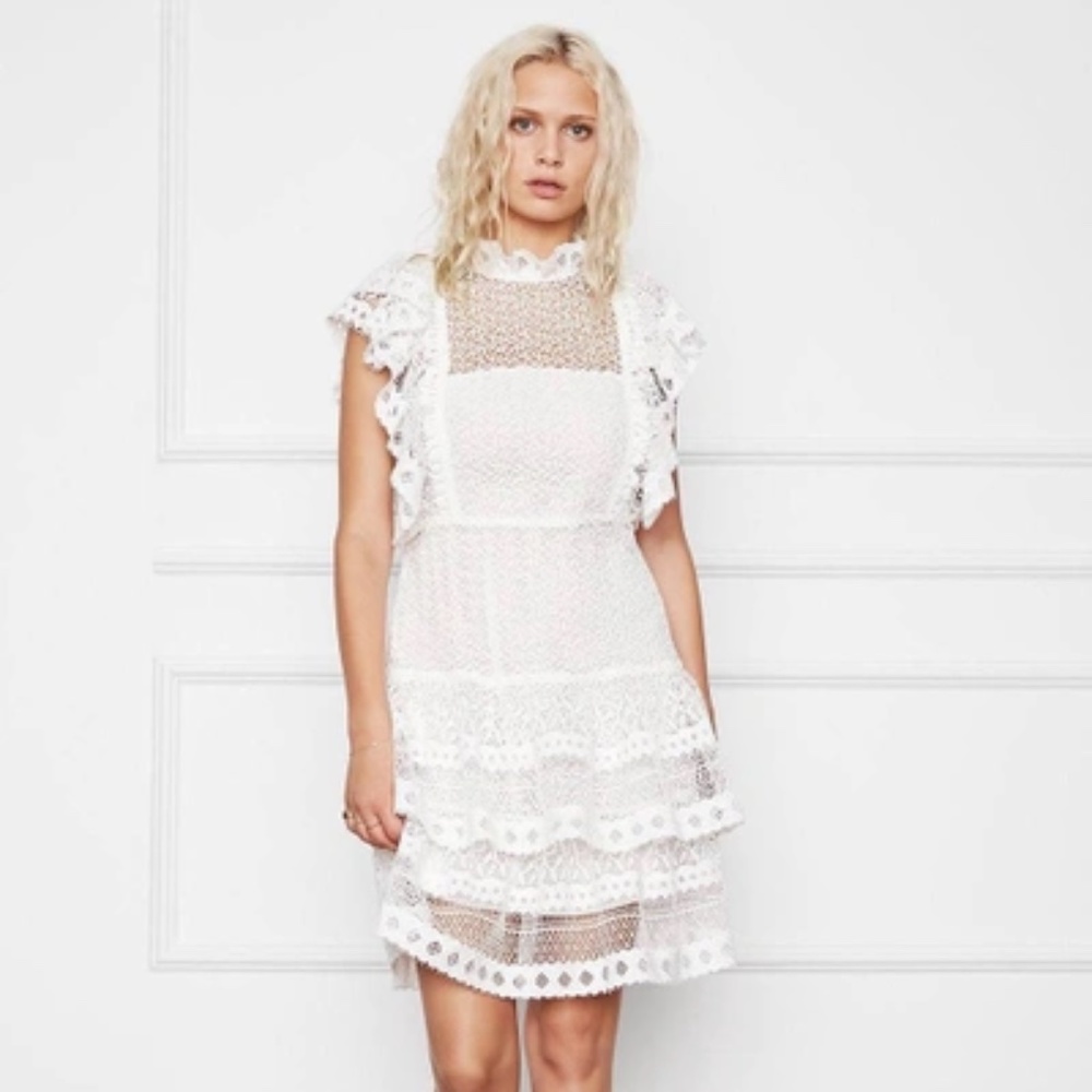 EUC RARE Anine Bing Penelope Tiered Lace Sleeveless Dress Large L Ruffle Eyelet